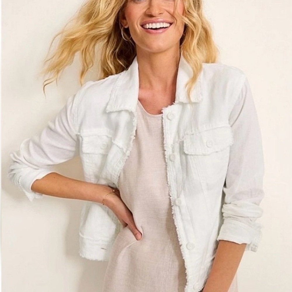 Tommy Bahama Two Palms 100% Linen- Raw Edge Button Up Lightweight White XXS EUC